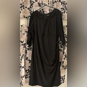 I.N.C. Crisscross Neckline black dress- gathered, side back of skirt